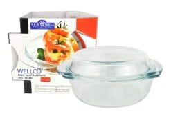 Kochschüssel Mit Deckel Wellco 1,7 Liter Rund 20,5cm - Glas-Schüssel 1.150 Ml + Deckel 550 Ml
